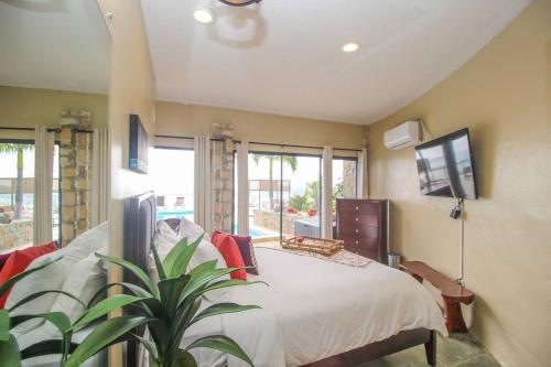 a bedroom with a large bed and a tv at Executive 1 Bedroom Poolside Apt Kilele suite in Christiansted