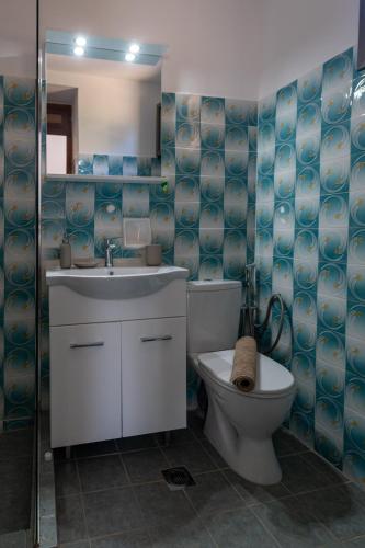 a bathroom with a toilet and a sink at Chrysanthi Apartments Kardamili in Kardamili