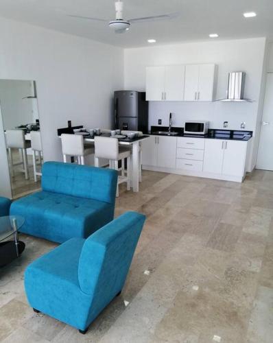 Dapur atau dapur kecil di Mahaguay - Bello departamento 2 recamaras en Mahahual