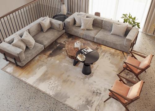 an overhead view of a living room with a couch and chairs at Thung Nham Resort in Ninh Binh
