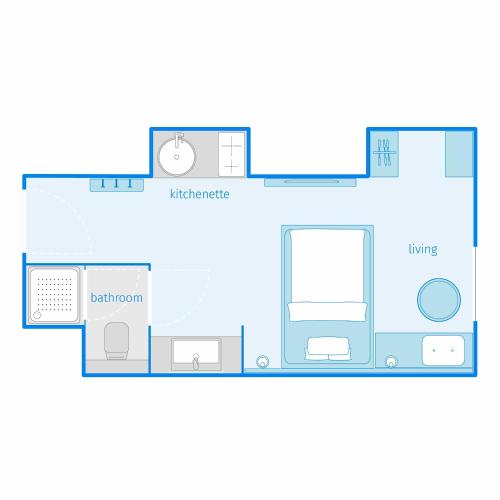 a floor plan of a small apartment at smartments Mannheim Hauptbahnhof in Mannheim