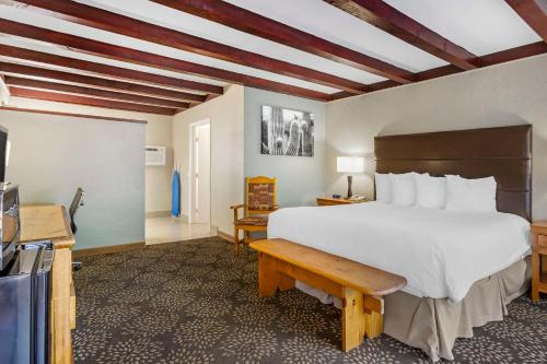 a bedroom with a large bed and a bench at Best Western Mission Inn in Las Cruces