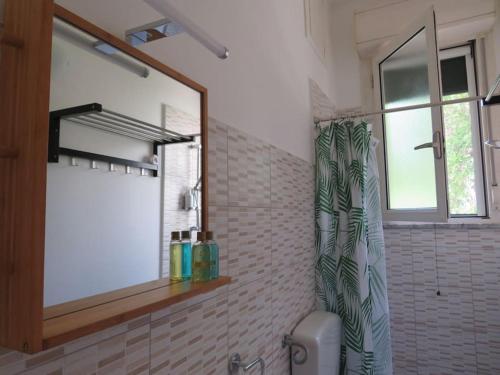 bagno con specchio e tenda per la doccia di Relax nel verde- GioDaPi Palm a Palermo