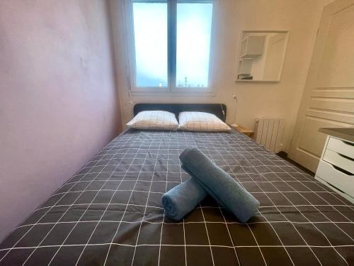 a bed in a small room with a window at Neyrpic - Cocon douillet -balcon in Rhut