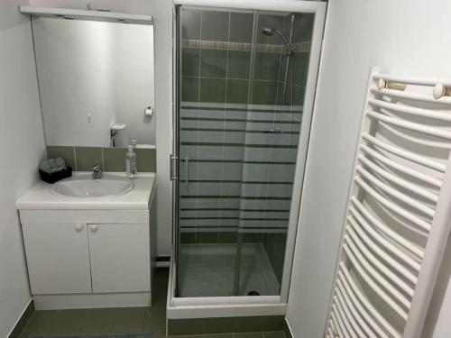 Bilik mandi di Un charmant studio près tramway