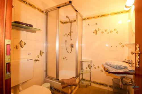a bathroom with a shower and a toilet at Haus Elbe Döse Wohnung 2 in Cuxhaven