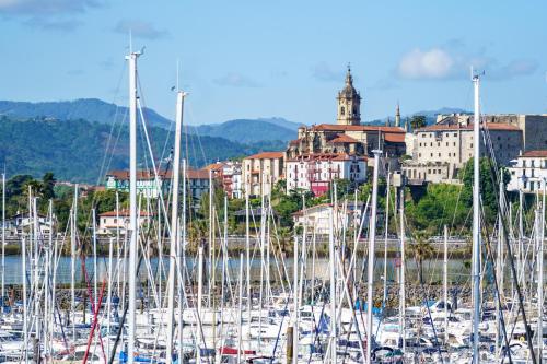 a bunch of boats are docked in a harbor at Résidence Ibaïa - Piscine & Spa in Hendaye