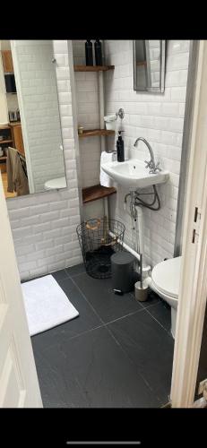une salle de bain avec un lavabo et des toilettes dans l'établissement Appartement Trocadéro - Tour Eiffel, à Paris