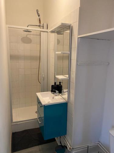 une salle de bain avec un lavabo et une douche dans l'établissement République / La Joliette, à Marseille
