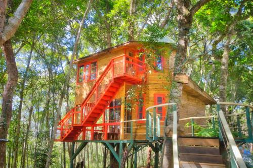 a tree house in the middle of a forest at Măng Đen Treehouse Village Resort & Zipline in Kon Von Kla