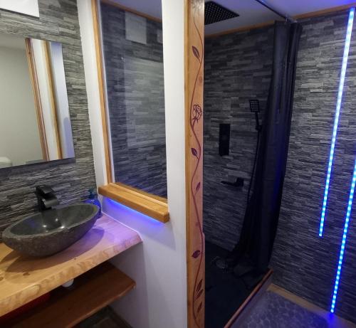 a bathroom with a sink and a shower at Appartement Romantique Climatisé BELORIZON - 30 min de la mer in Pignans