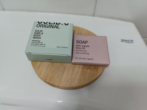 a box of soap sitting on top of a table at Hostal Pensión Mar de Plata in Lugo