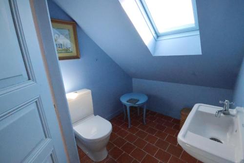 a bathroom with a white toilet and a sink at Maisons de vacances 4* à Belle ile en Mer, 5 chambres, 2 salles de bains, avec jardins privatifs in Bangor