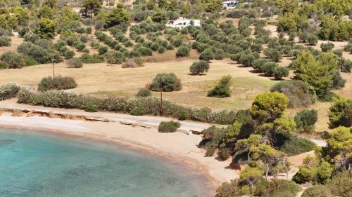 an aerial view of a beach with a body of water at Summer House in Porto Heli