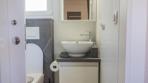 a bathroom with a sink and a toilet at Val Lodge Šimuni in Šimuni