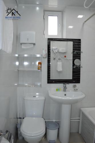 TsʼoghamargにあるNikolyans' Guesthouseのトイレと洗面台を備えた白いバスルーム