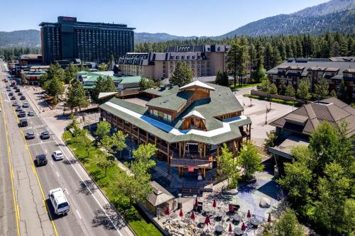 an aerial view of a town with a building at Downtown Penthouse in South Lake Tahoe