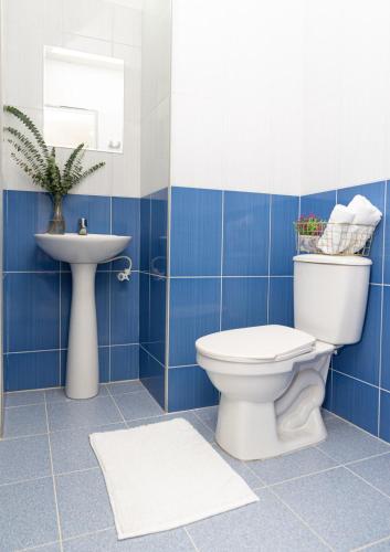 a bathroom with a toilet and a sink at Hotel Alcazar in Medellín
