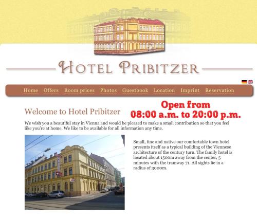 eine Website für einen Hotelpagen mit einem Bild eines Gebäudes in der Unterkunft Hotel Pribitzer in Wien