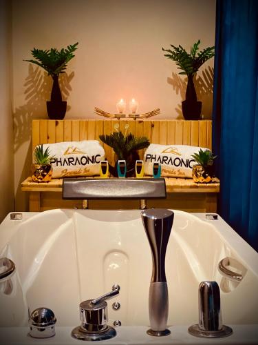 a sink with a faucet in a bathroom at Pharaonic Pyramids Inn & jacuzzi in Cairo