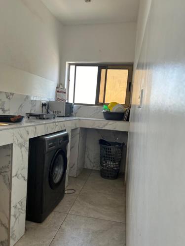 una cucina con lavatrice e lavandino di Dabs Apartments a Accra