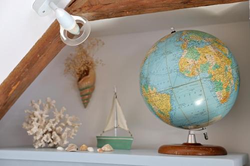 Une planète assise sur une étagère dans l'établissement Le Rayon Vert, à Granville