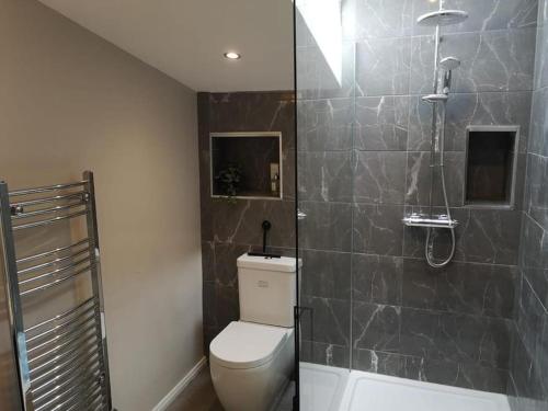 ein Badezimmer mit Toilette und Dusche in der Unterkunft Ash Cottage in Windermere