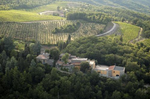 
a scenic view of a rural area with trees at Agriturismo Castello Di Querceto in Lucolena in Chianti
