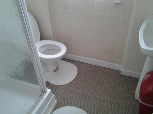 a bathroom with a toilet and a sink at Tredegar Arms Budget Guesthouse For Walkers/Cyclists/Contractors/Traveler in Merthyr Tydfil