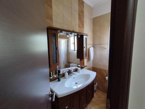 a bathroom with a sink and a mirror at Villa Valeria in Magoúla