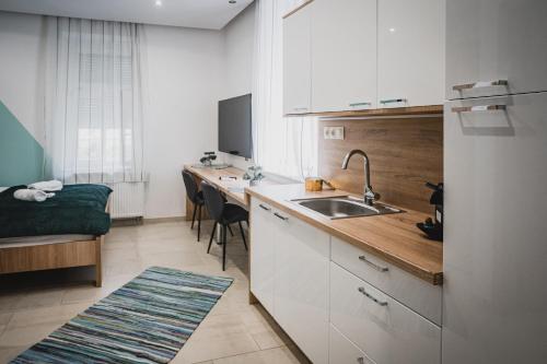 Kuchyň nebo kuchyňský kout v ubytování Gál Apartman Szeged -Keco-