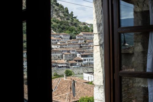 a view of a city from a window at Vista Boutique Hotel in Berat