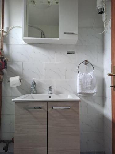a bathroom with a sink and a mirror at Guesthouse Andrea in Poljanak