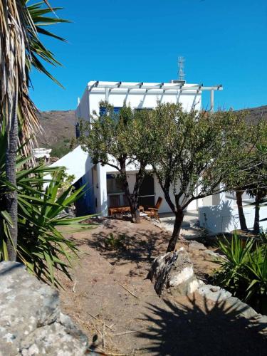 a white building with trees in front of it at Anemi Stay in Kithnos