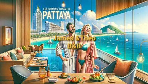 a mural of a man and woman in a restaurant at BASE Central PATTAYA Quiet King-Bed with Infinity Pool & Free Netflix in Pattaya Central