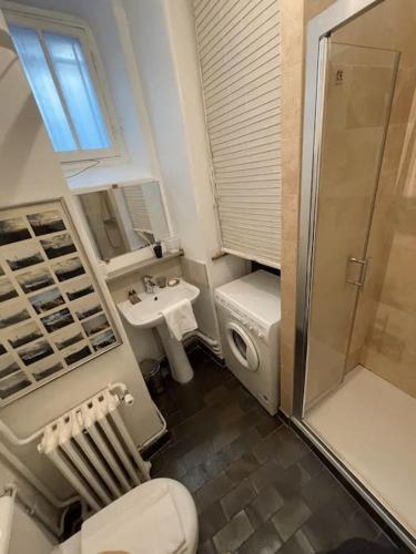 une salle de bain avec toilettes, lavabo et douche dans l'établissement Nice flat in face to Seine River, à Paris