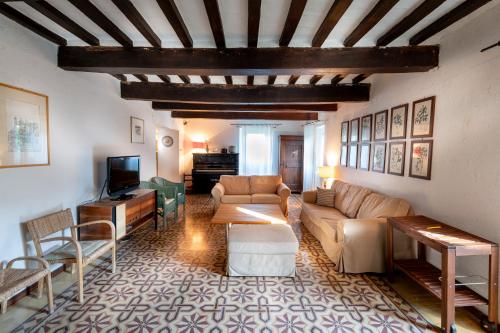a living room with a couch and a tv at Verde Immenso - Pool BBQ Relax in Molino Abbadia