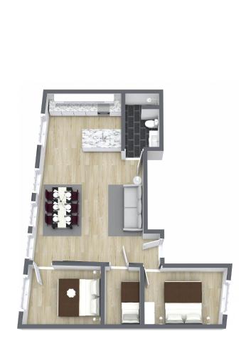 a rendering of a floor plan of a apartment at Perfect 3 bedroom apartment in the heart of CPH in Copenhagen
