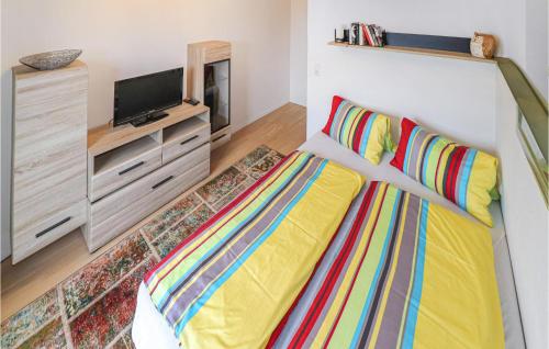 a living room with a couch and a tv at Attraktive Ferienwohnung in Saalfelden am Steinernen Meer