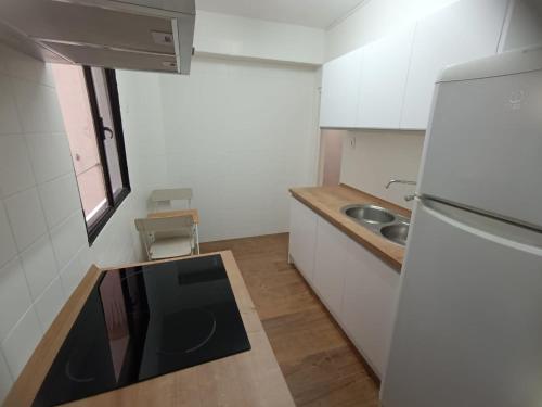 eine kleine Küche mit Kühlschrank und Spüle in der Unterkunft Precioso piso cerca de la catedral in Almería