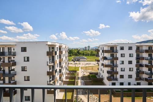 a view from the balcony of an apartment building at Apartmán Jablone in Bytča