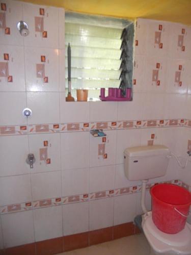 a bathroom with a white toilet and a window at Ballaleshwar cottage in Alibaug