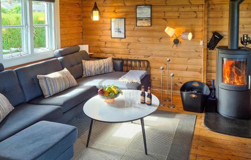 a living room with a couch and a stove at Stunning Home In Hurup Thy With Wifi in Doverodde