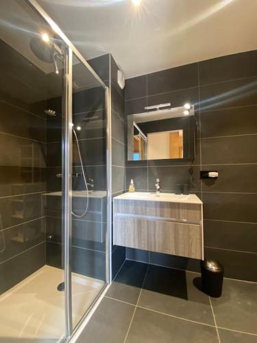 une salle de bain avec un lavabo et une douche dans l'établissement Impérial A201 - Multipass inclu, à Châtel