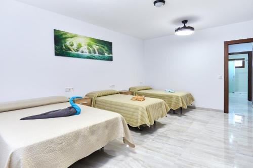 three beds in a room with white walls at Alojamiento Rural Soler in Pozo Alcón