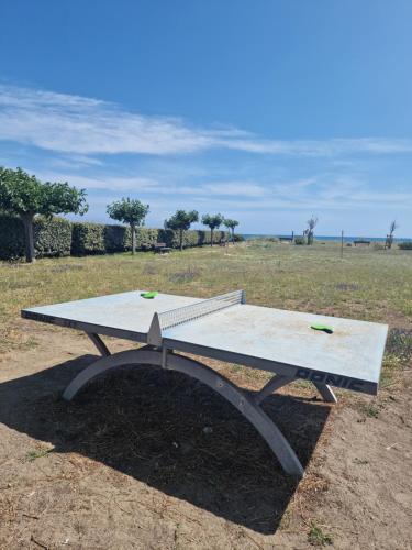 a ping pong table sitting on top of a field at Maison pour 4 personnes en bord de mer in Borgo