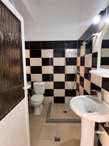 a bathroom with a toilet and a sink at Almer room 2 in Himare