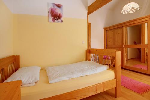 a bedroom with a bunk bed and a ladder at Ferienhof Schütz in Eschlkam