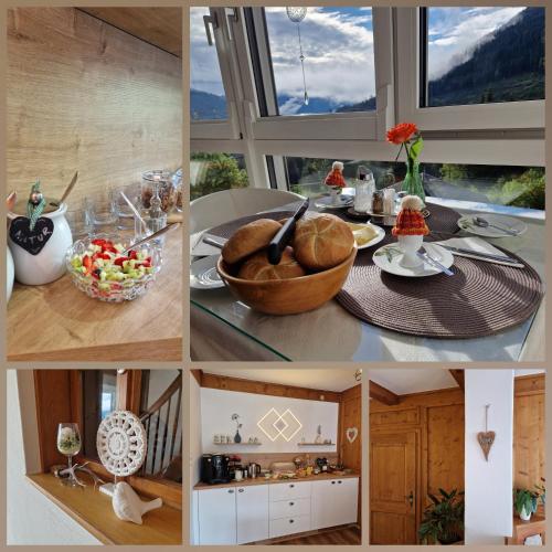 a collage of pictures of a kitchen with a table at Haus Rupitsch in Winklern