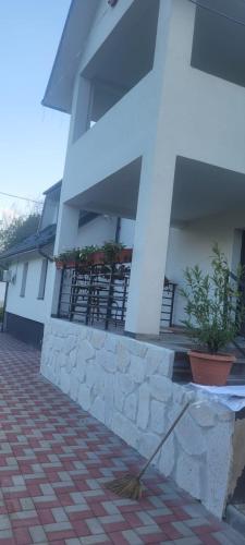 a building with a stone wall and some plants at Casa Maria Sarata Monteoru in Sărata-Monteoru